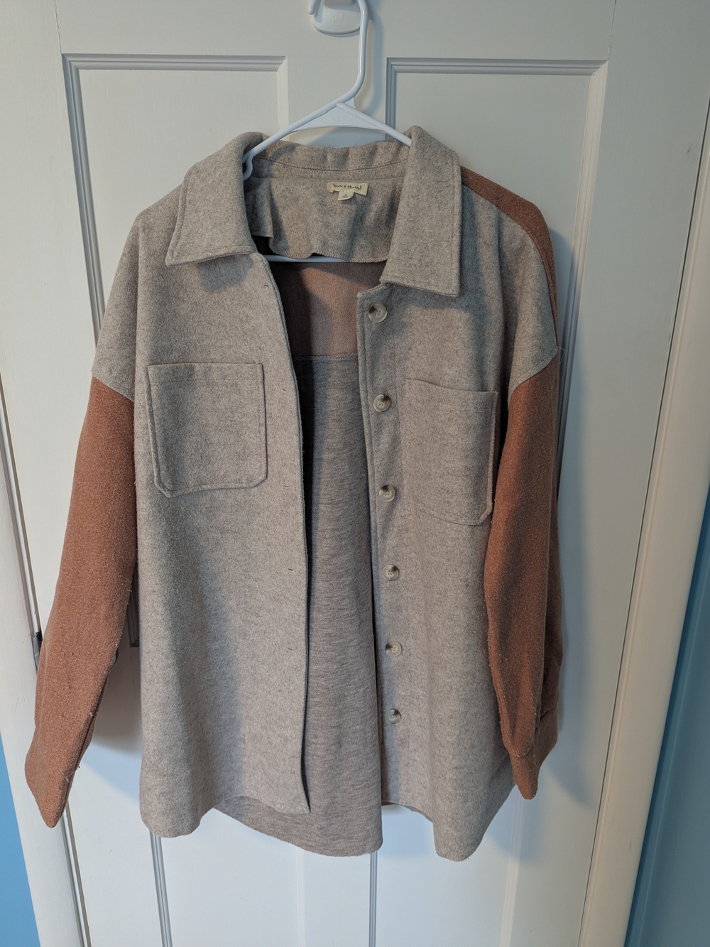 Roolee Two-Tone Wool-Blend Shacket Jacket - Gray & Coral